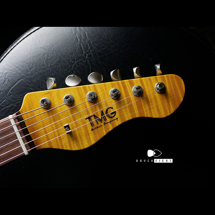 【SOLD】TMG Guitar Co. Dover SSS 22F “Bronde & Burgandy Mist ”   5A Super Flame & Brazilian Board